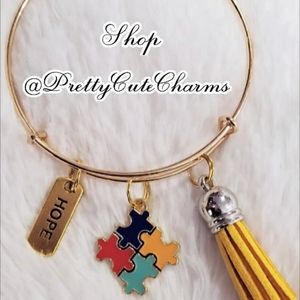 Autism Awareness Hope Charm Bangle Bracelet